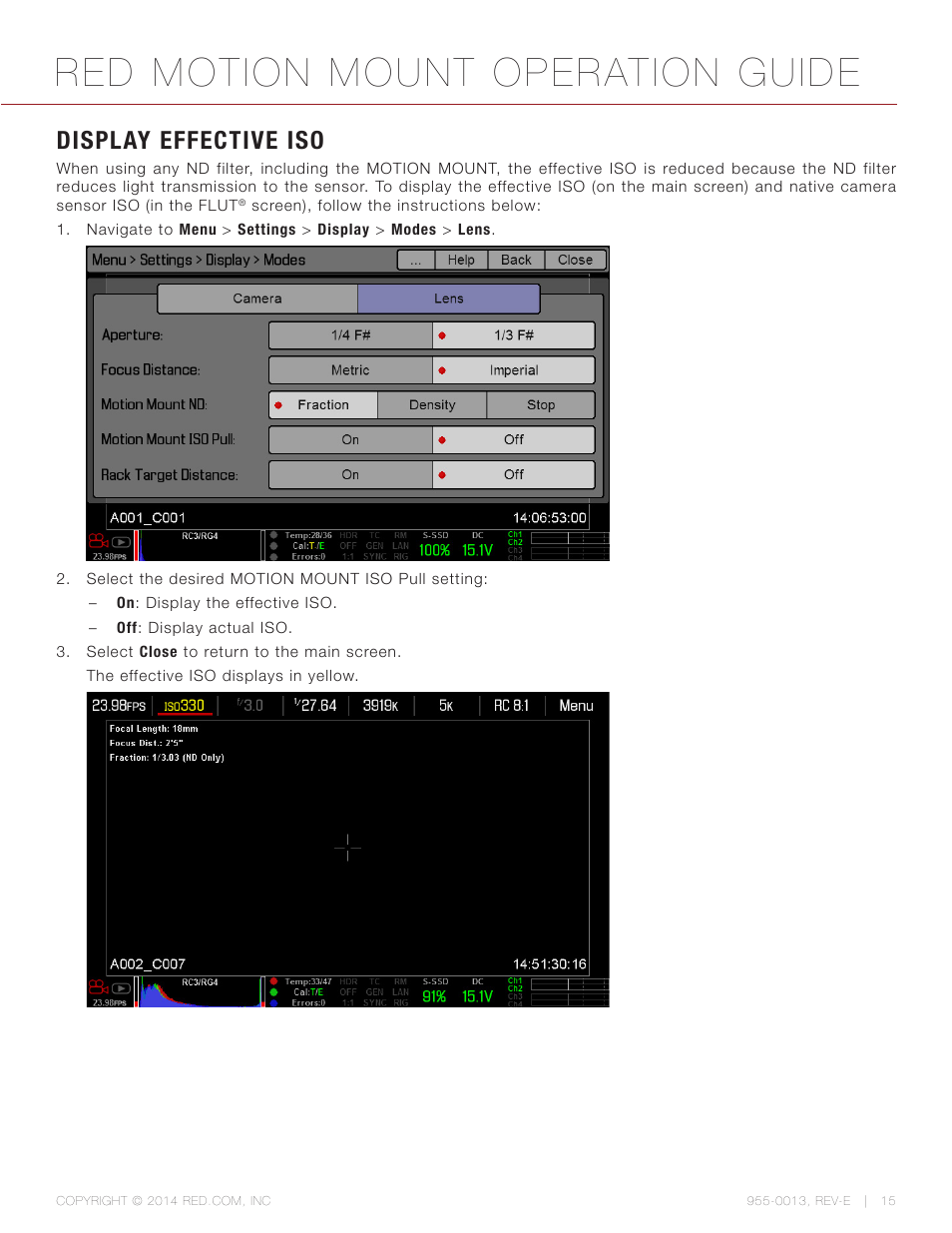 Display effective iso, Red motion mount operation guide | RED MOTION MOUNT User Manual | Page 15 / 34