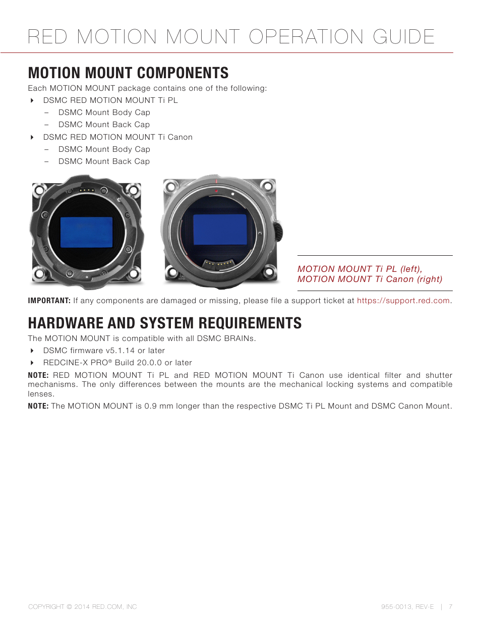 Motion mount components, Hardware and system requirements, Red motion mount operation guide | RED MOTION MOUNT User Manual | Page 7 / 34