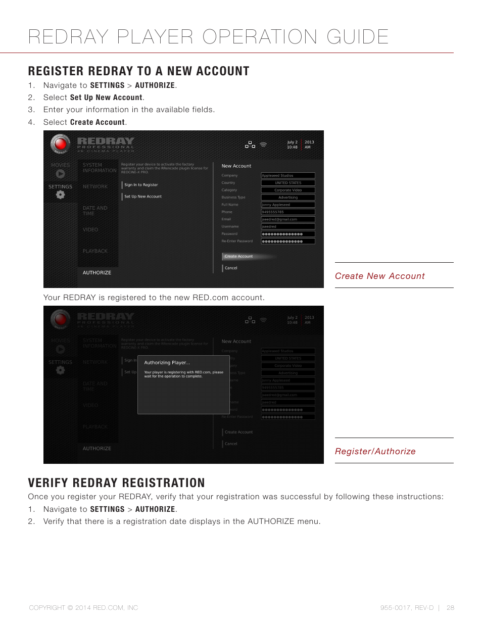 Register redray to a new account, Verify redray registration, Redray player operation guide | RED REDRAY PLAYER User Manual | Page 28 / 66