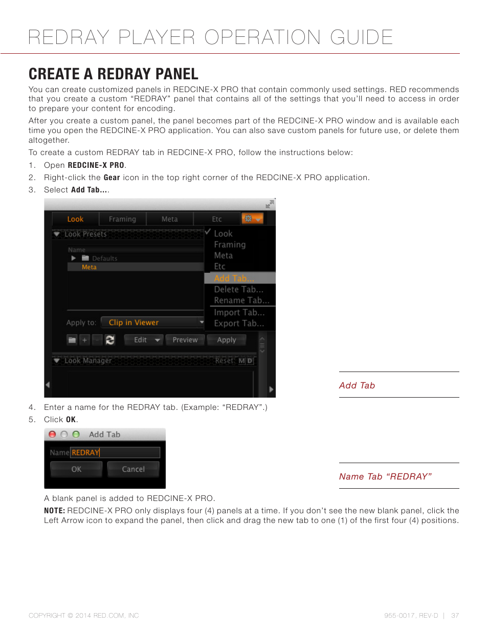 Create a redray panel, Redray player operation guide | RED REDRAY PLAYER User Manual | Page 37 / 66