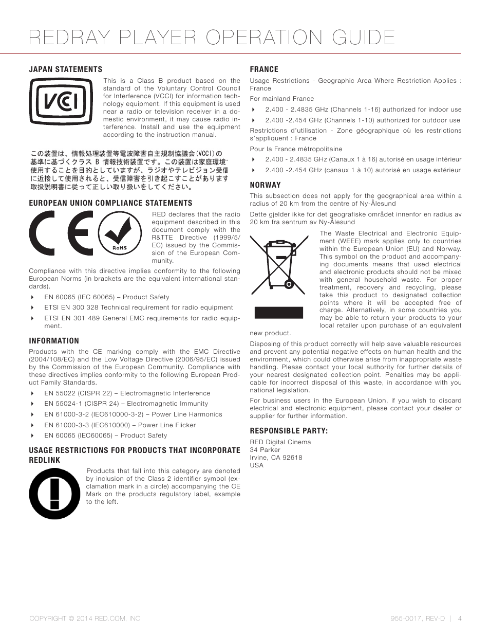 Redray player operation guide | RED REDRAY PLAYER User Manual | Page 4 / 66