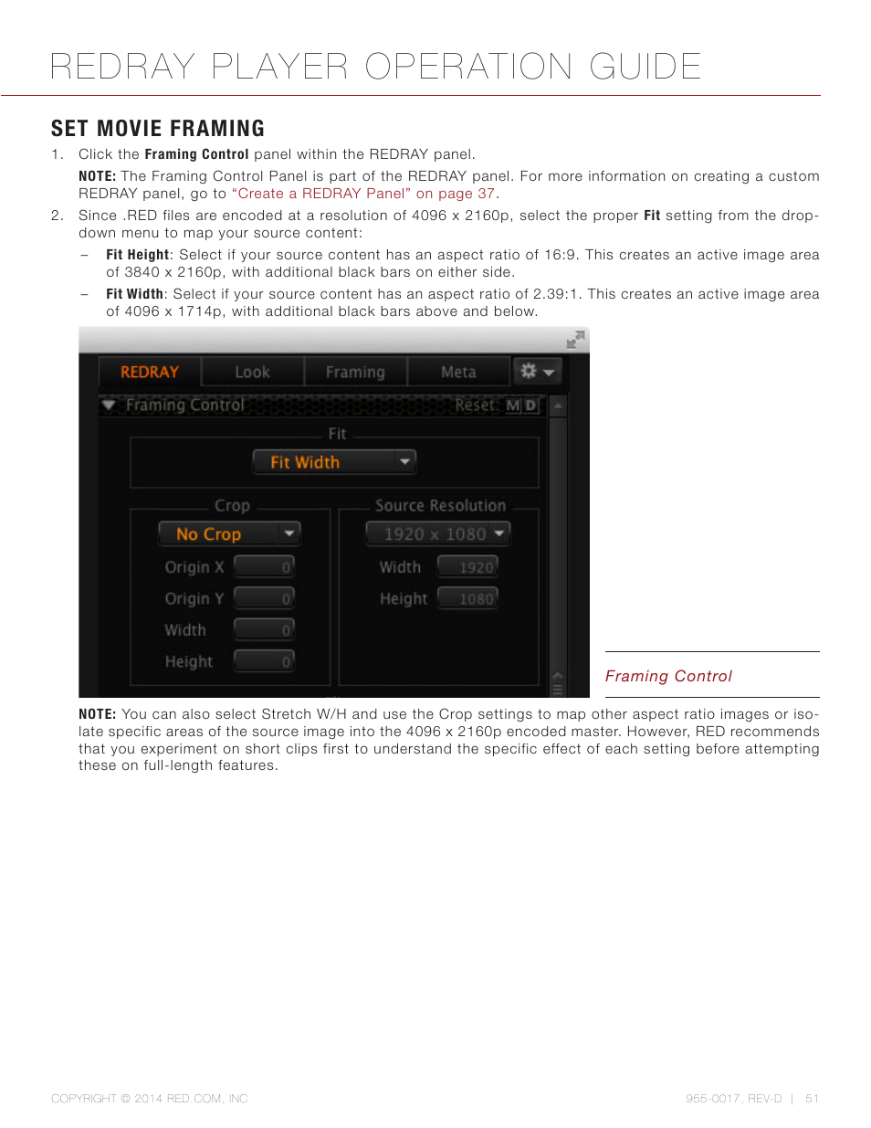 Set movie framing, Redray player operation guide | RED REDRAY PLAYER User Manual | Page 51 / 66