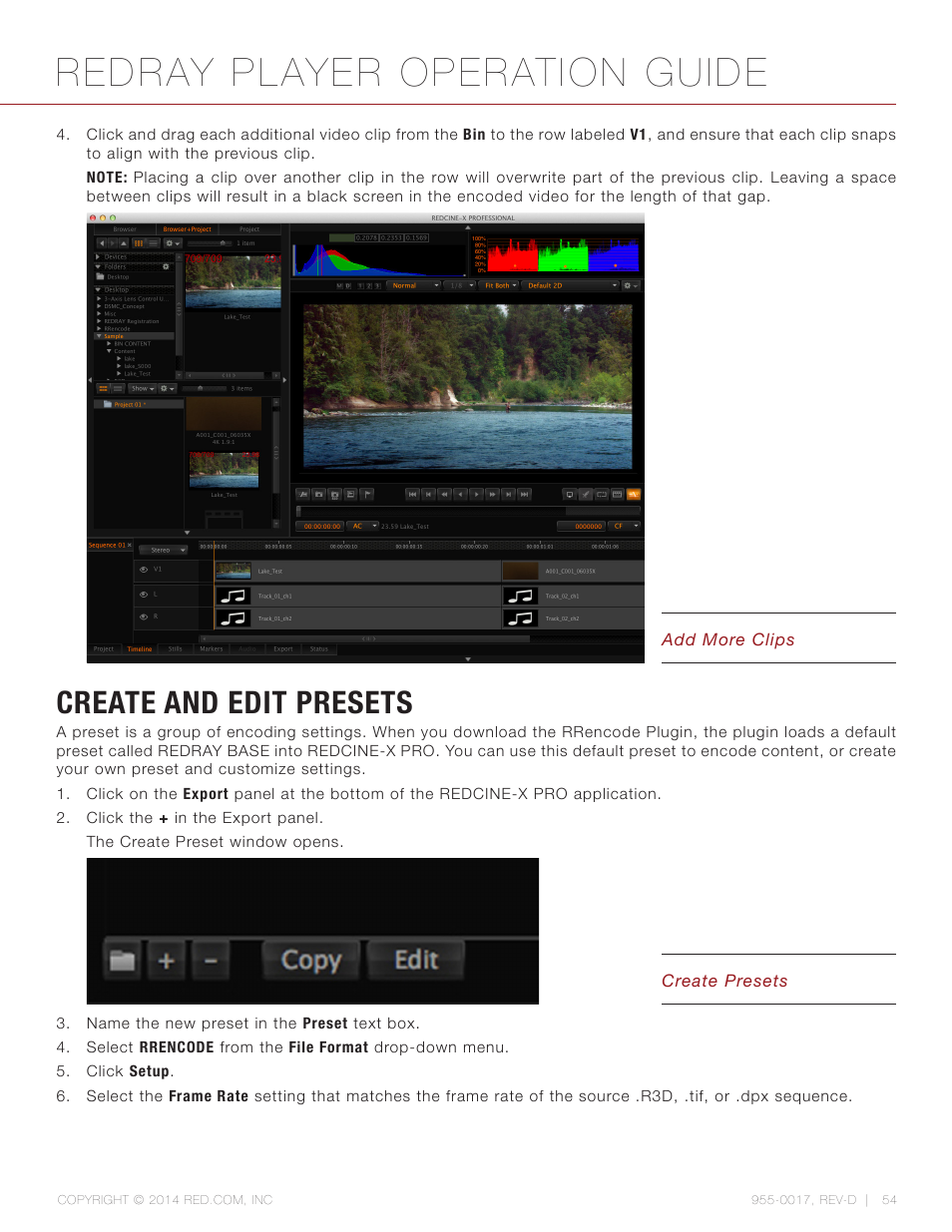 Create and edit presets, Redray player operation guide | RED REDRAY PLAYER User Manual | Page 54 / 66