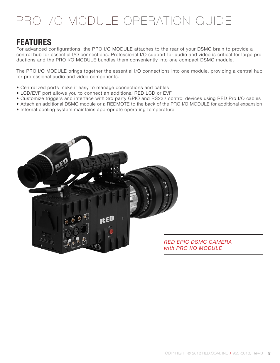 Features, Pro i/o module operation guide | RED PRO I/O MODULE User Manual | Page 3 / 11