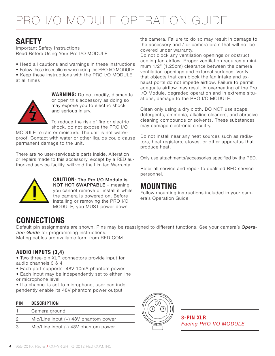 Safety, Mounting, Connections | Pro i/o module operation guide | RED PRO I/O MODULE User Manual | Page 4 / 11