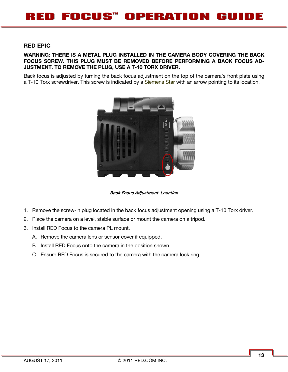 Red epic | RED FOCUS User Manual | Page 14 / 18