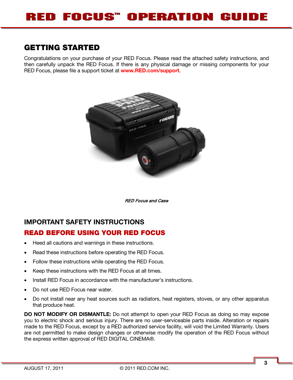 Getting started, Important safety instructions | RED FOCUS User Manual | Page 4 / 18