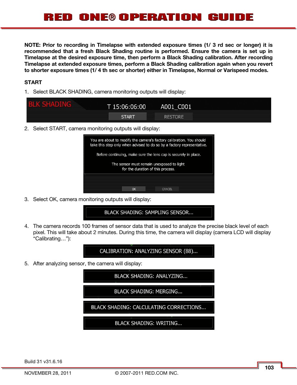 Start | RED ONE OPERATION GUIDE User Manual | Page 104 / 165