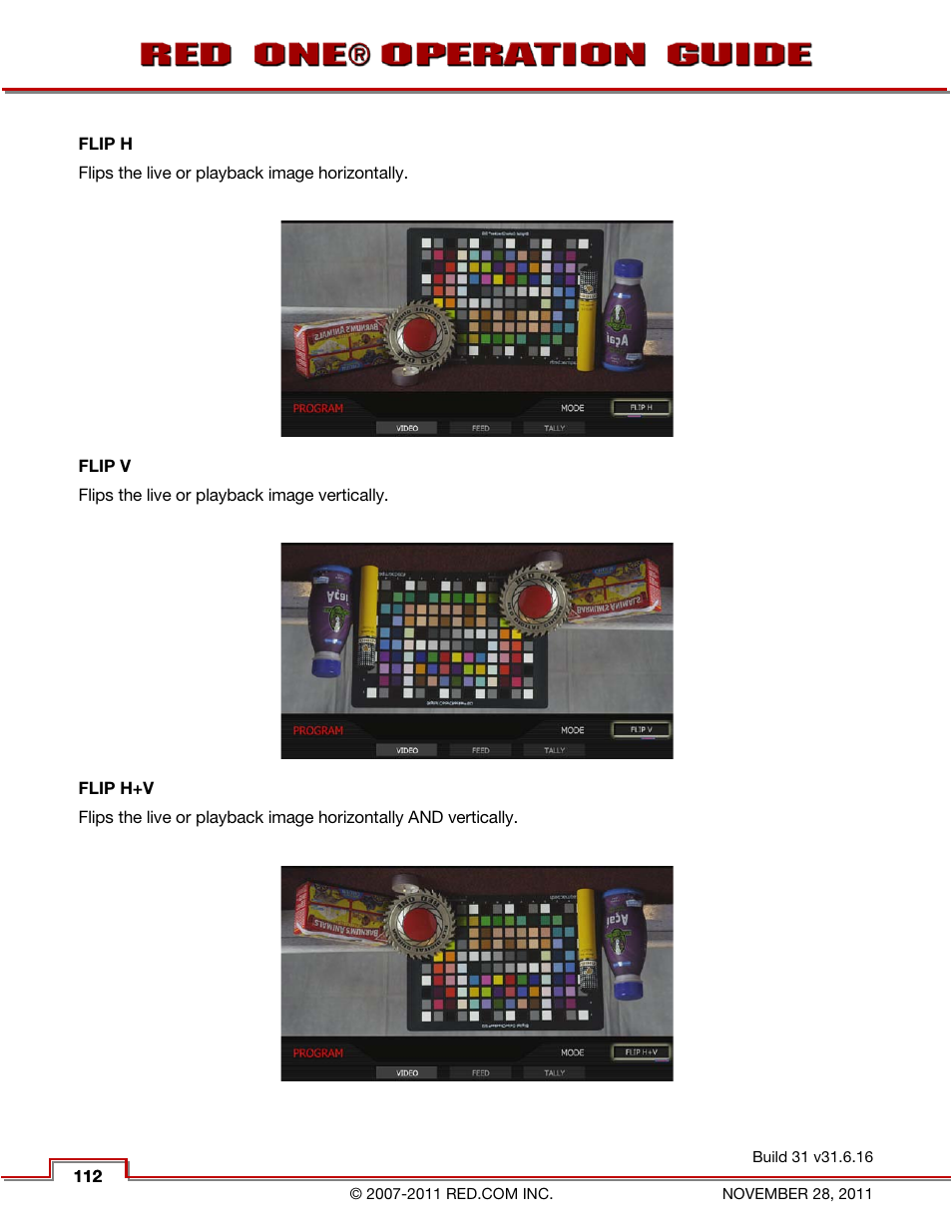 Flip h, Flip v, Flip h+v | RED ONE OPERATION GUIDE User Manual | Page 113 / 165