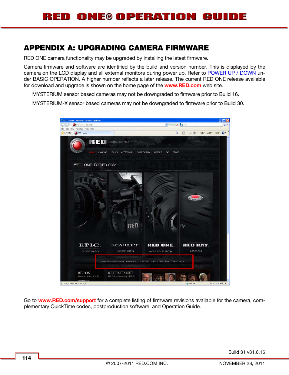 Appendix a: upgrading camera firmware | RED ONE OPERATION GUIDE User Manual | Page 115 / 165