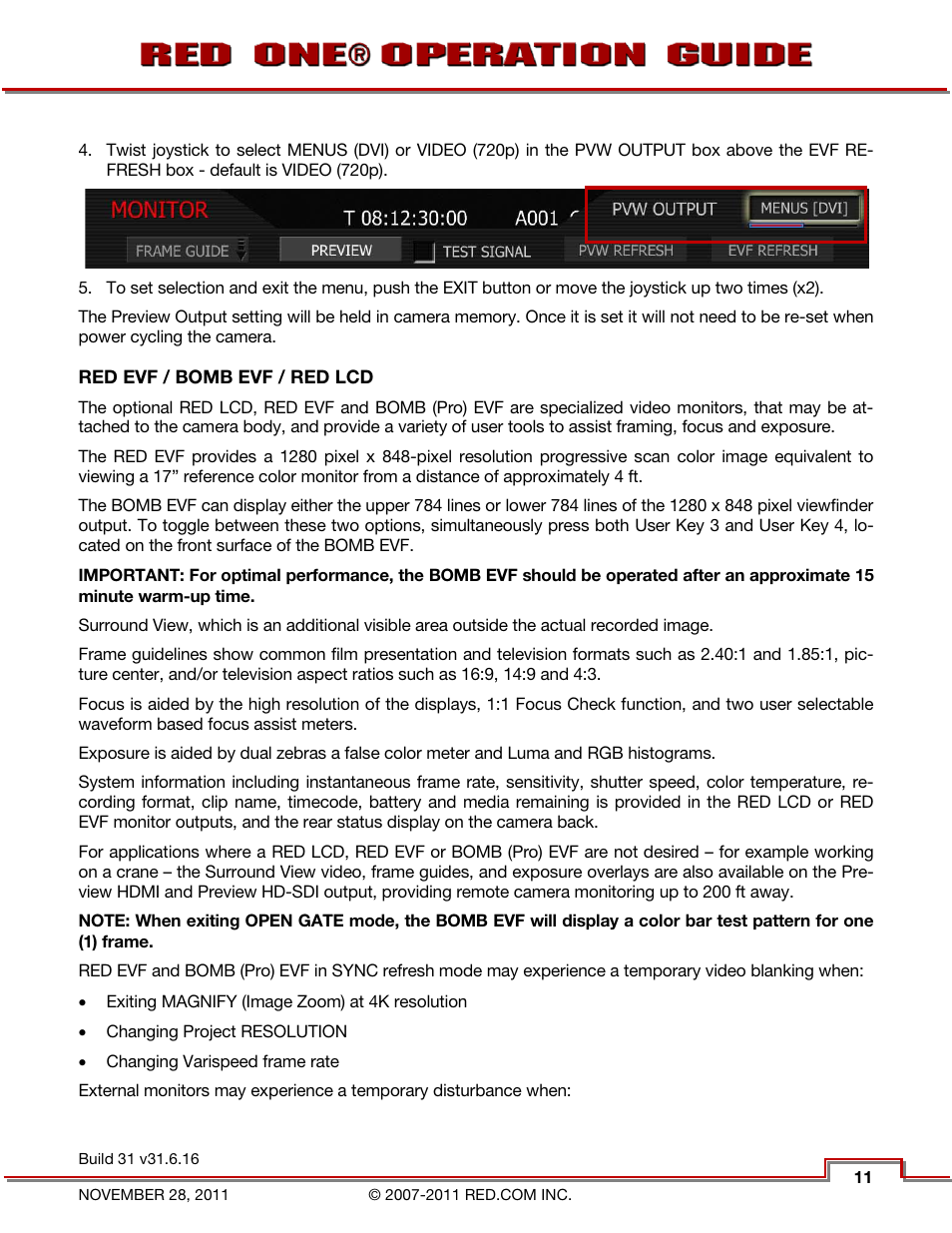 Red evf / bomb evf / red lcd, Red evf / bomb evf, Red lcd | RED ONE OPERATION GUIDE User Manual | Page 12 / 165