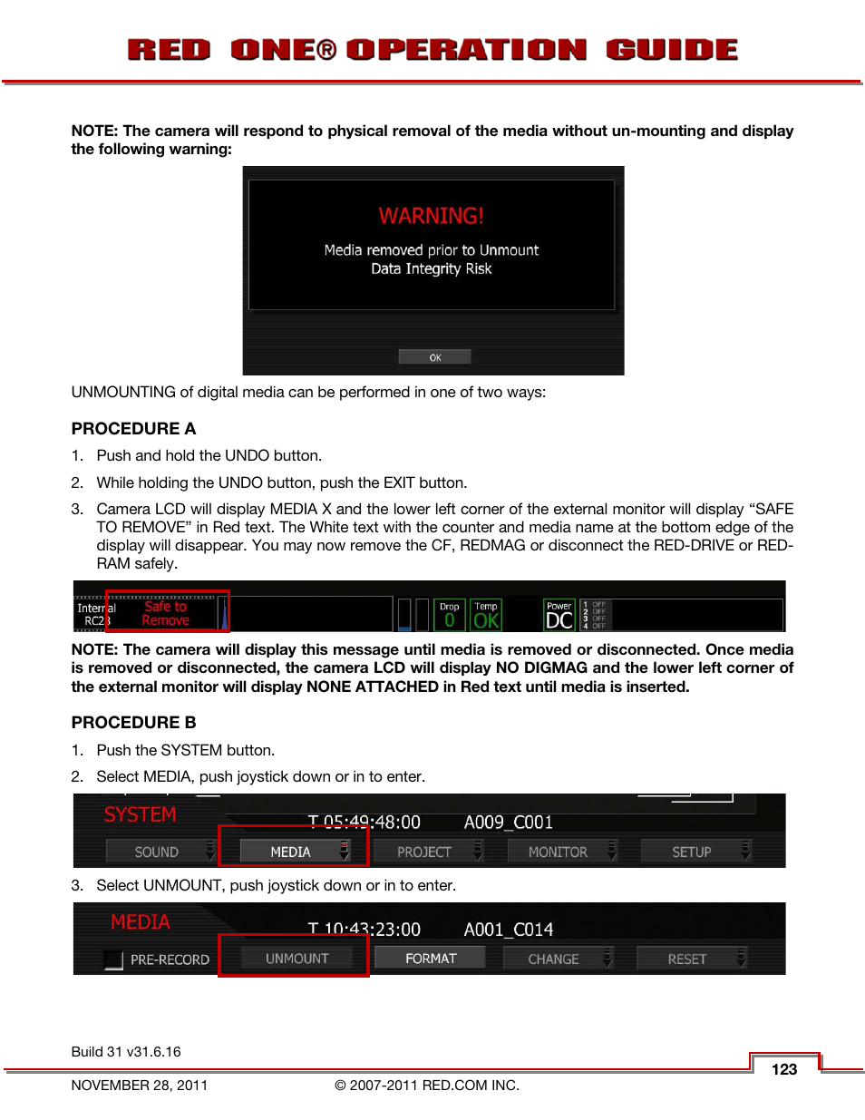 Procedure a, Procedure b | RED ONE OPERATION GUIDE User Manual | Page 124 / 165