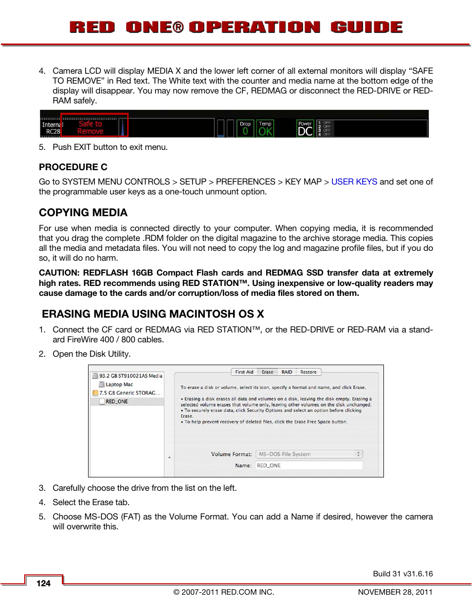 Procedure c, Copying media, Erasing media using macintosh os x | Erasing media using, Macintosh os x | RED ONE OPERATION GUIDE User Manual | Page 125 / 165