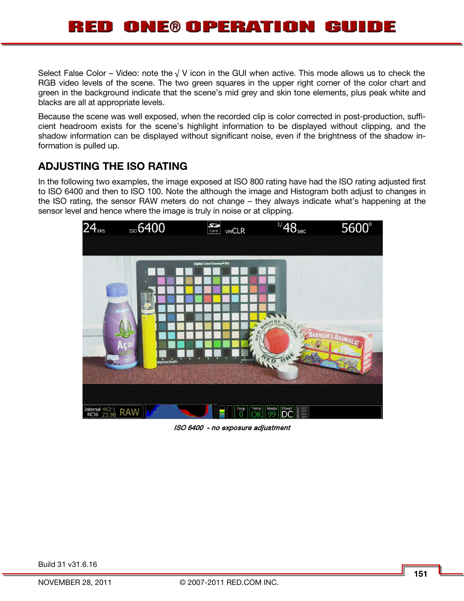 Adjusting the iso rating | RED ONE OPERATION GUIDE User Manual | Page 152 / 165