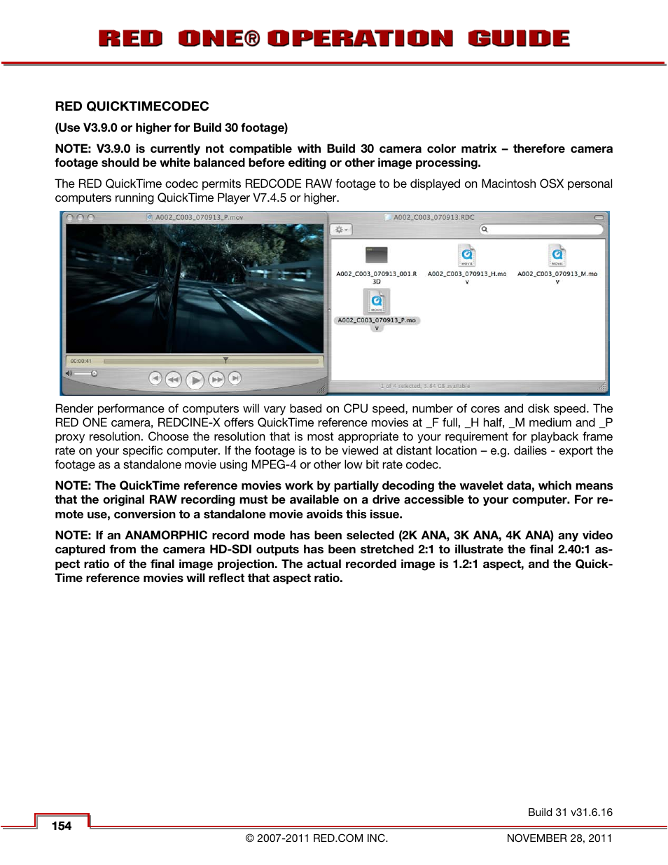 Red quicktimecodec | RED ONE OPERATION GUIDE User Manual | Page 155 / 165