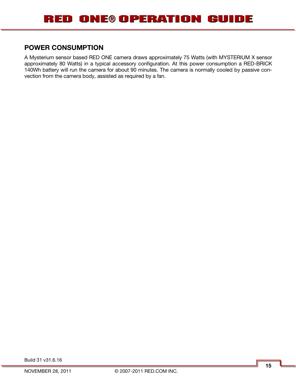 Power consumption | RED ONE OPERATION GUIDE User Manual | Page 16 / 165