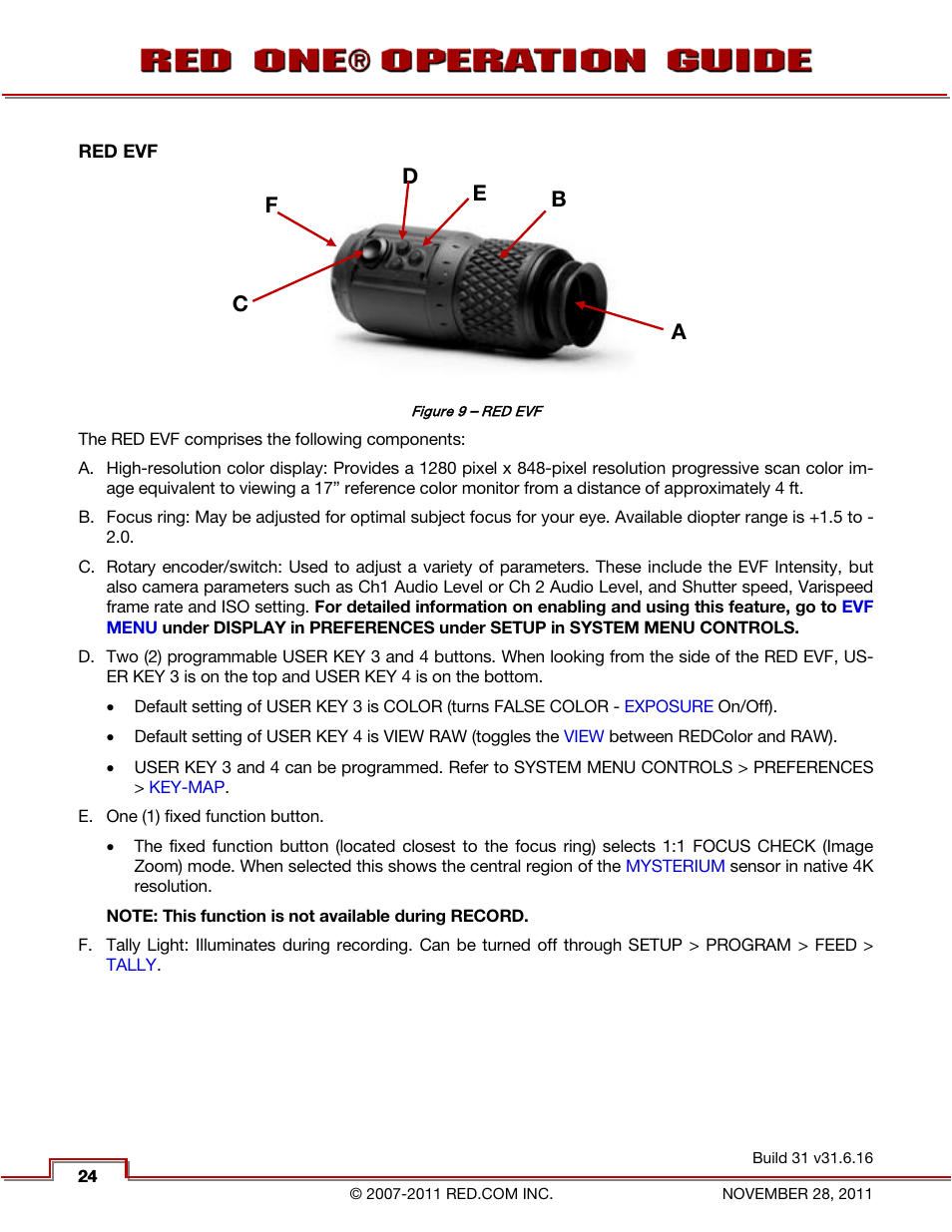 Red evf, Red lcd | RED ONE OPERATION GUIDE User Manual | Page 25 / 165