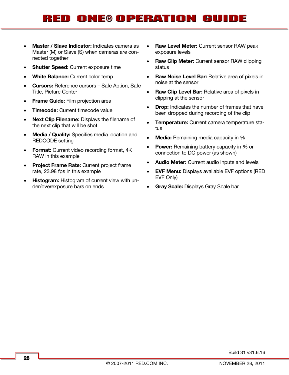 RED ONE OPERATION GUIDE User Manual | Page 29 / 165