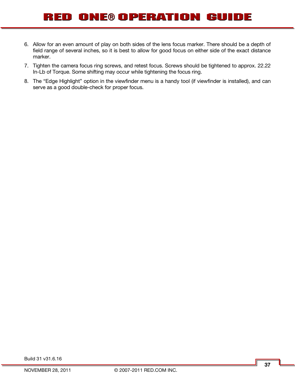 RED ONE OPERATION GUIDE User Manual | Page 38 / 165
