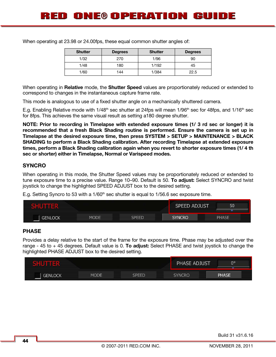Syncro, Phase | RED ONE OPERATION GUIDE User Manual | Page 45 / 165