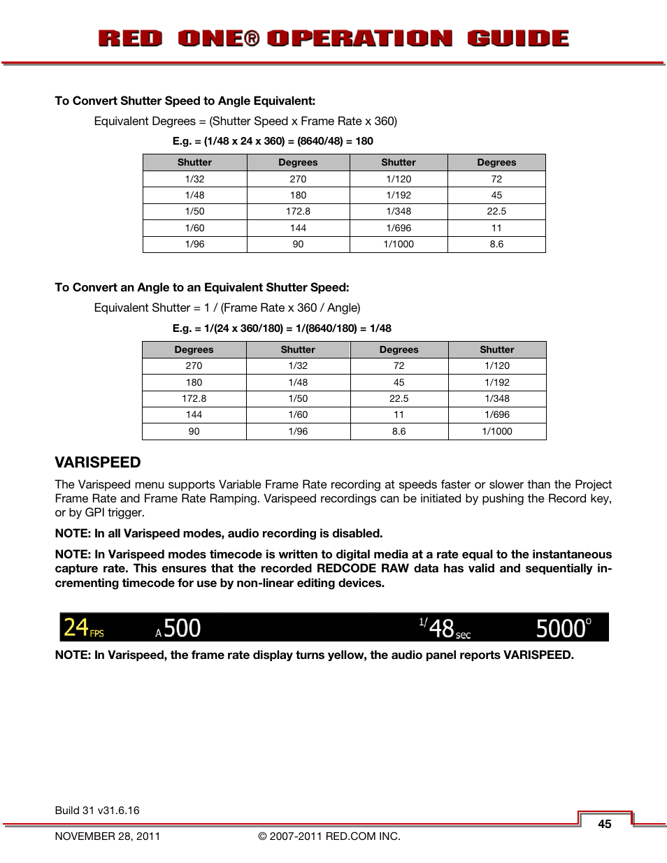 Varispeed | RED ONE OPERATION GUIDE User Manual | Page 46 / 165