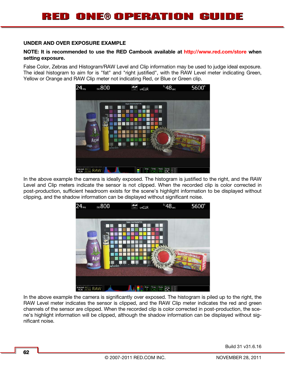 Under and over exposure example | RED ONE OPERATION GUIDE User Manual | Page 63 / 165