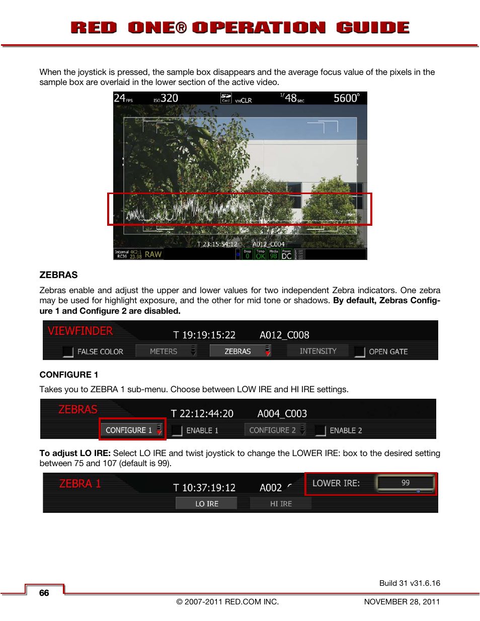Zebras, Configure 1 | RED ONE OPERATION GUIDE User Manual | Page 67 / 165