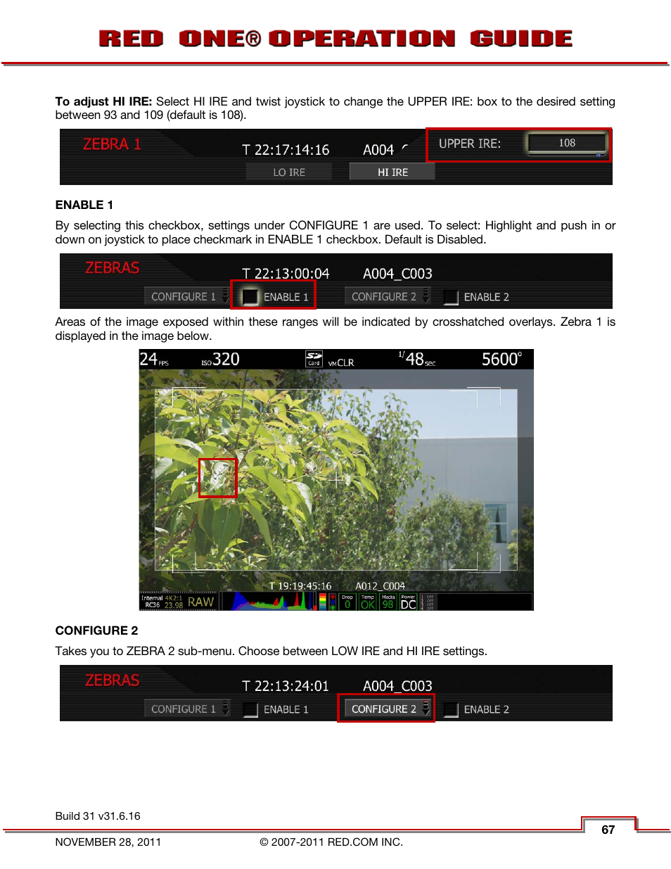 Enable 1, Configure 2 | RED ONE OPERATION GUIDE User Manual | Page 68 / 165