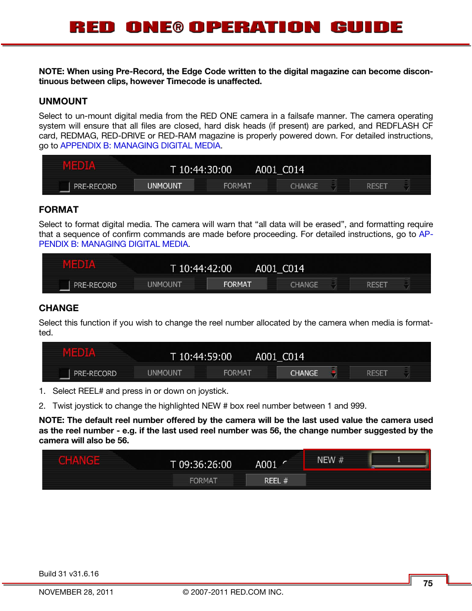 Unmount, Format, Change | RED ONE OPERATION GUIDE User Manual | Page 76 / 165