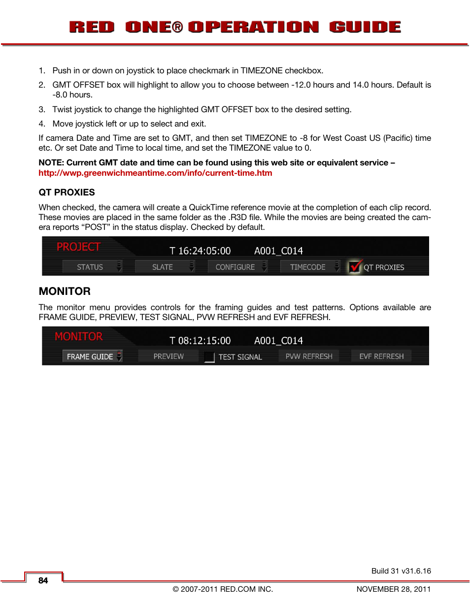 Qt proxies, Monitor | RED ONE OPERATION GUIDE User Manual | Page 85 / 165