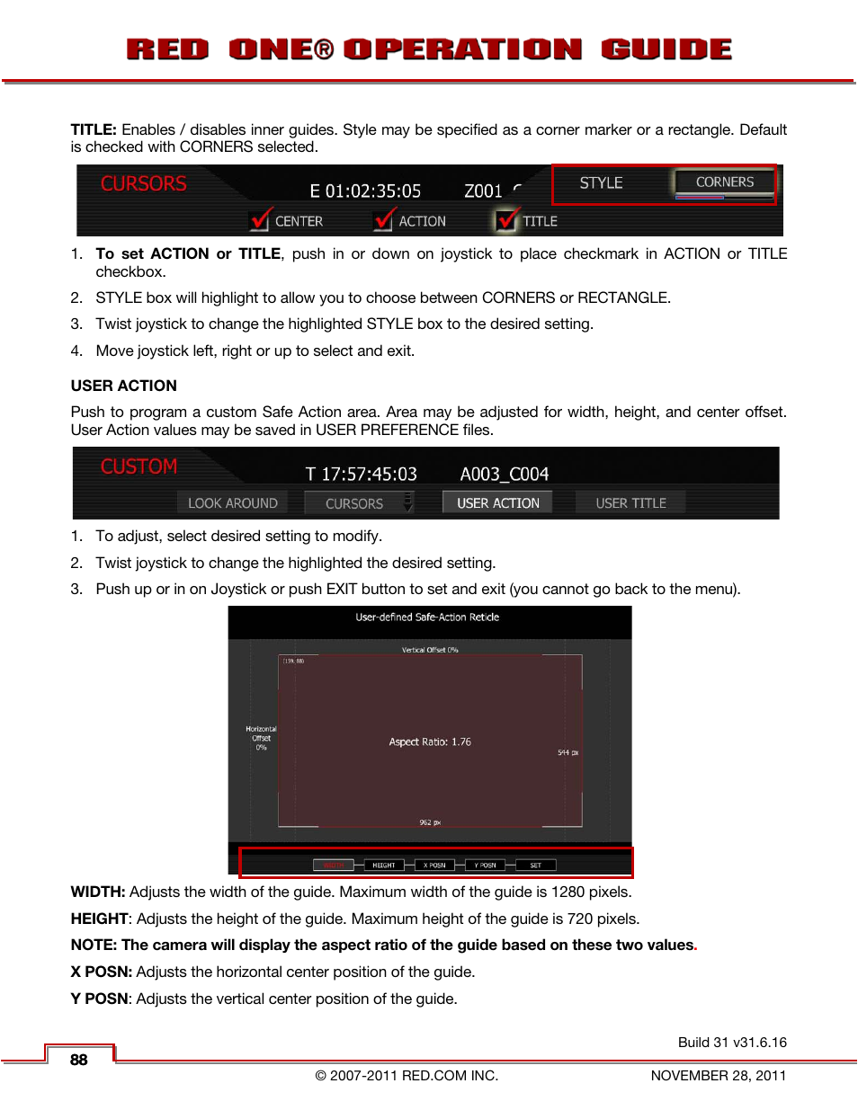 User action | RED ONE OPERATION GUIDE User Manual | Page 89 / 165
