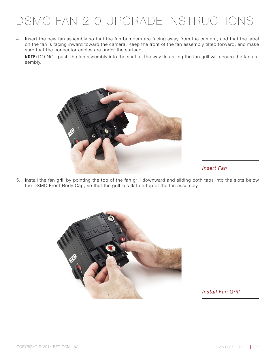 Dsmc fan 2.0 upgrade instructions | RED DSMC FAN 2.0 UPGRADE User Manual | Page 12 / 28