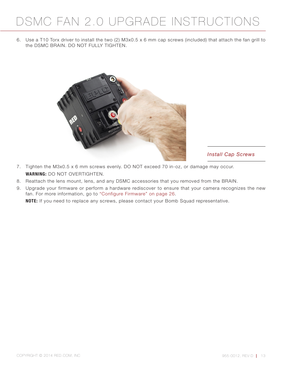 Dsmc fan 2.0 upgrade instructions | RED DSMC FAN 2.0 UPGRADE User Manual | Page 13 / 28