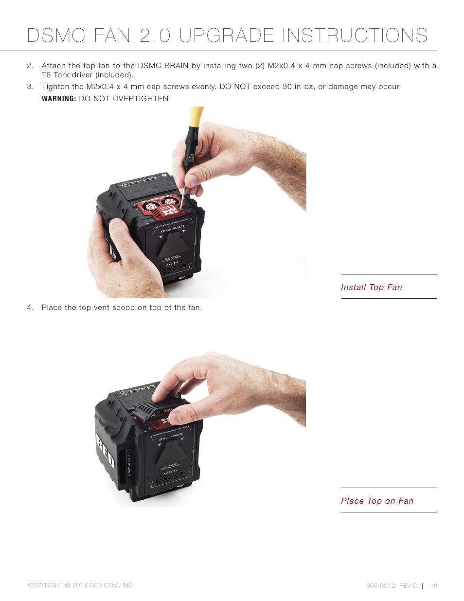 Dsmc fan 2.0 upgrade instructions | RED DSMC FAN 2.0 UPGRADE User Manual | Page 18 / 28