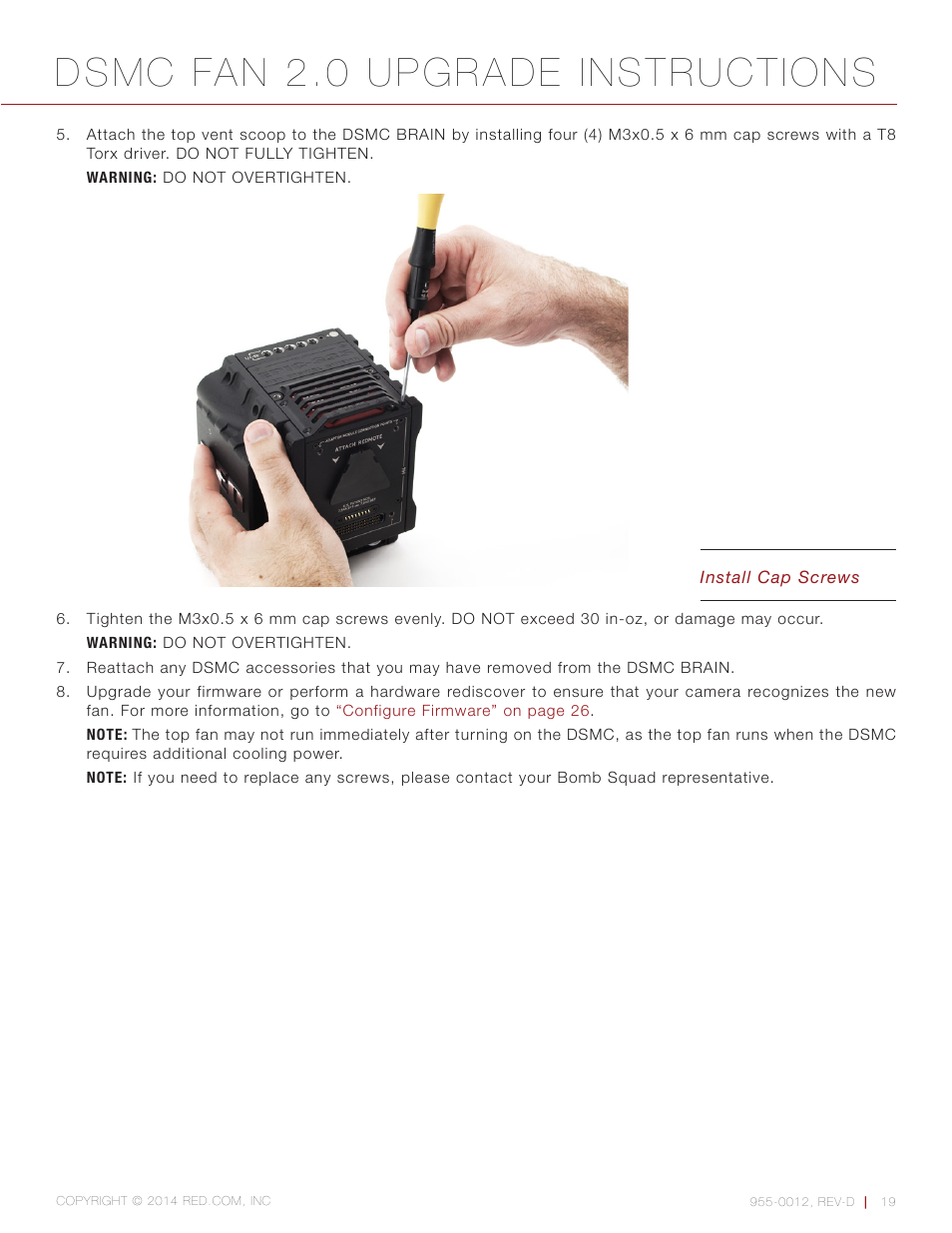 Dsmc fan 2.0 upgrade instructions | RED DSMC FAN 2.0 UPGRADE User Manual | Page 19 / 28