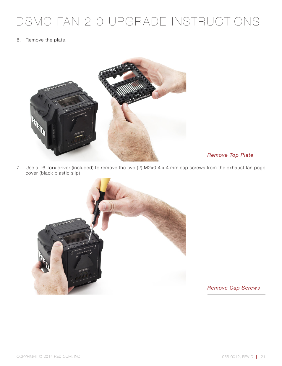 Dsmc fan 2.0 upgrade instructions | RED DSMC FAN 2.0 UPGRADE User Manual | Page 21 / 28