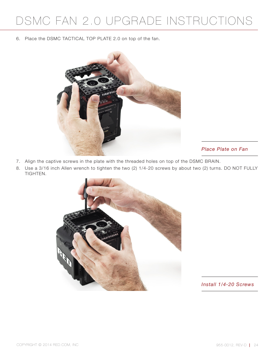 Dsmc fan 2.0 upgrade instructions | RED DSMC FAN 2.0 UPGRADE User Manual | Page 24 / 28