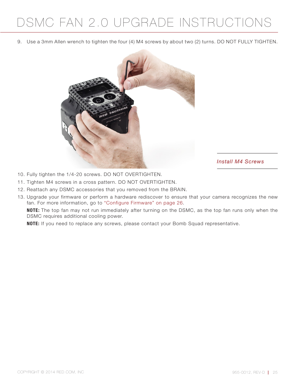 Dsmc fan 2.0 upgrade instructions | RED DSMC FAN 2.0 UPGRADE User Manual | Page 25 / 28