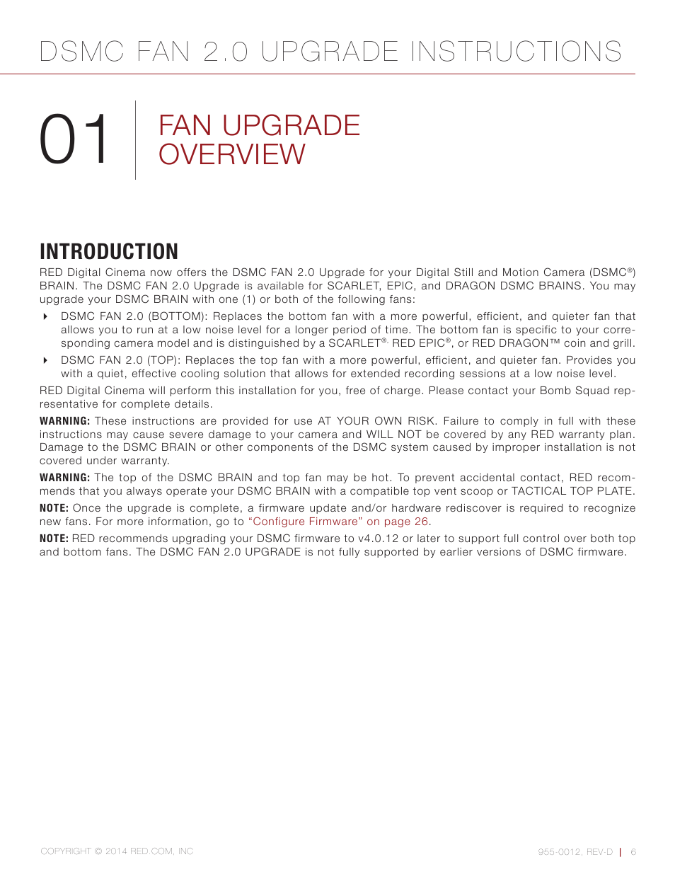 Fan upgrade overview, Introduction, Introduction 6 | Dsmc fan 2.0 upgrade instructions | RED DSMC FAN 2.0 UPGRADE User Manual | Page 6 / 28