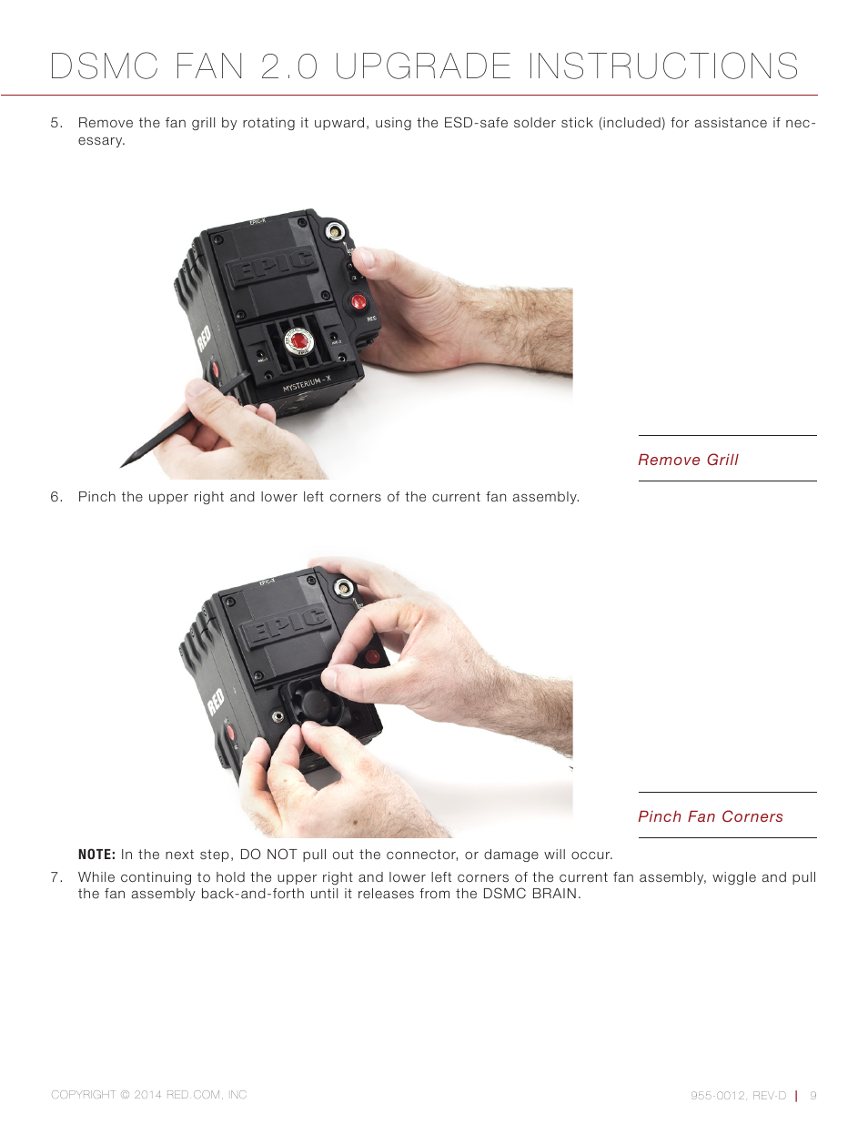 Dsmc fan 2.0 upgrade instructions | RED DSMC FAN 2.0 UPGRADE User Manual | Page 9 / 28