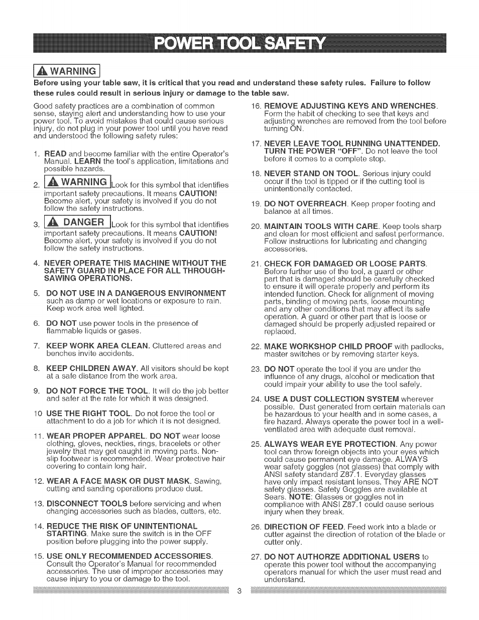 Power tool sap | Craftsman 137.248840 User Manual | Page 3 / 30