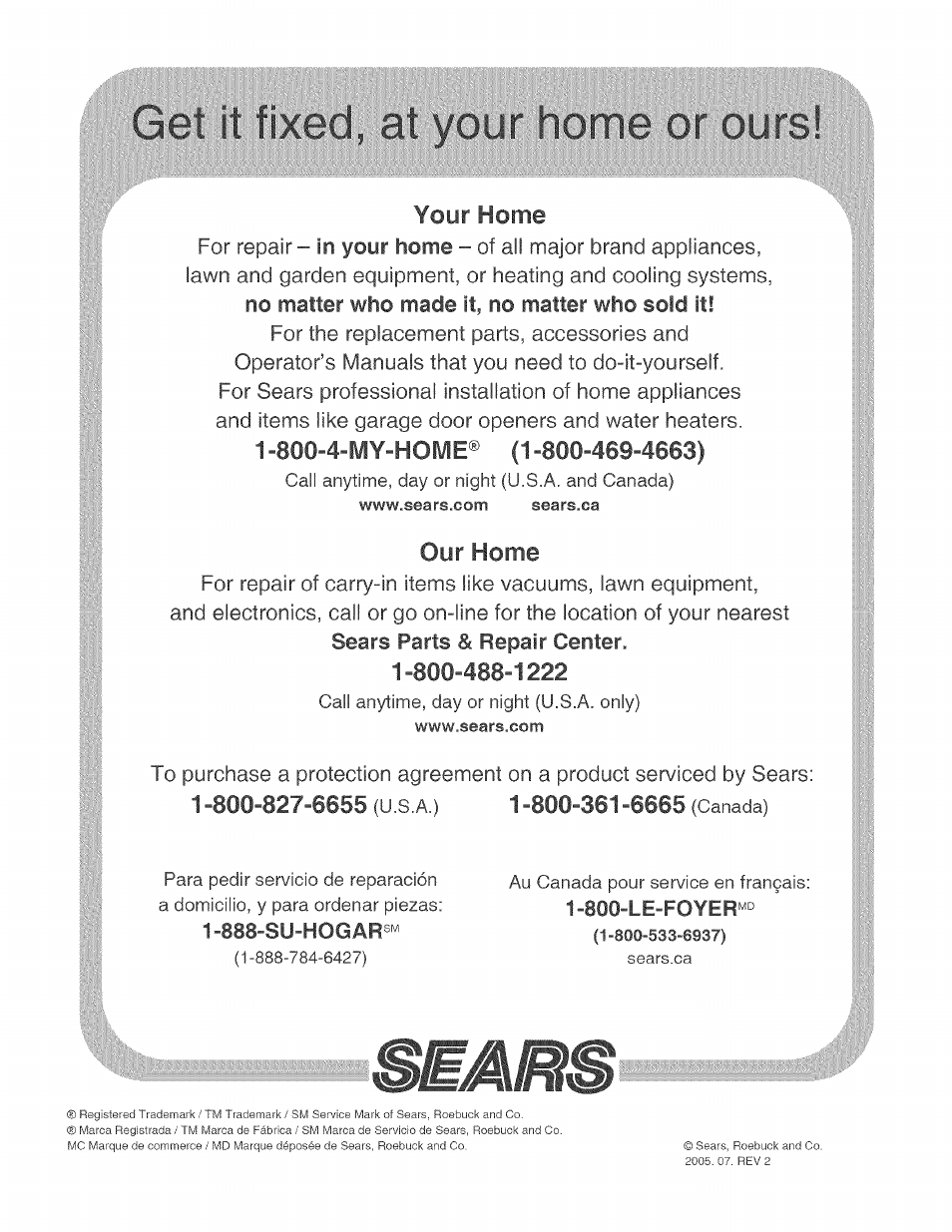 Ij your home, Our home | Craftsman 137.248840 User Manual | Page 30 / 30