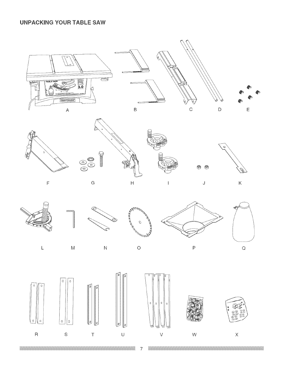 Unpacking your table saw | Craftsman 137.248840 User Manual | Page 7 / 30