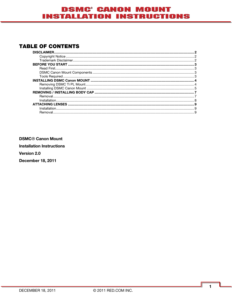 RED CANON EOS MOUNT User Manual | Page 3 / 12