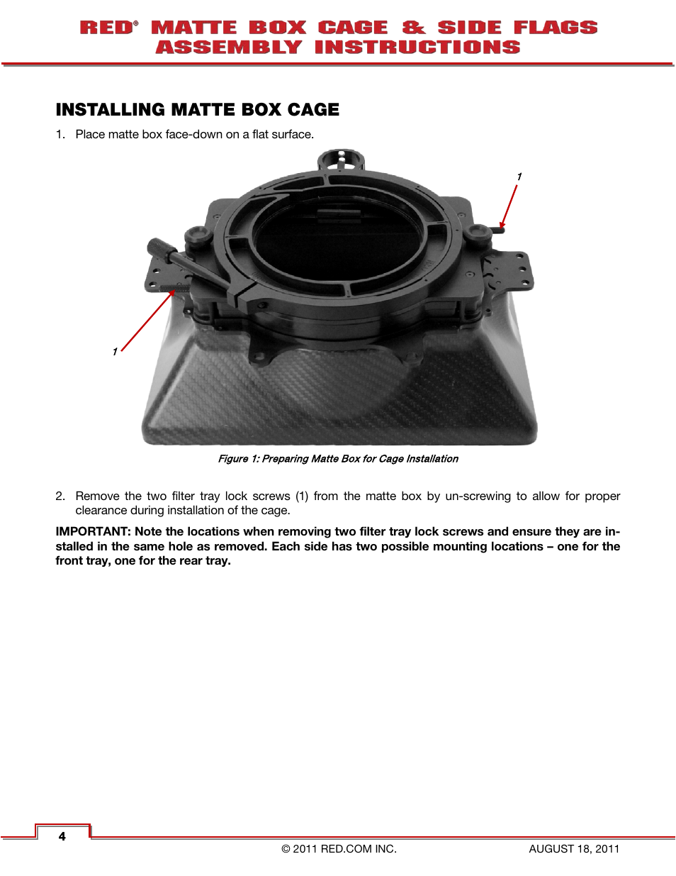 Installing matte box cage | RED MATTE BOX CAGE & SIDE FLAGS User Manual | Page 5 / 12