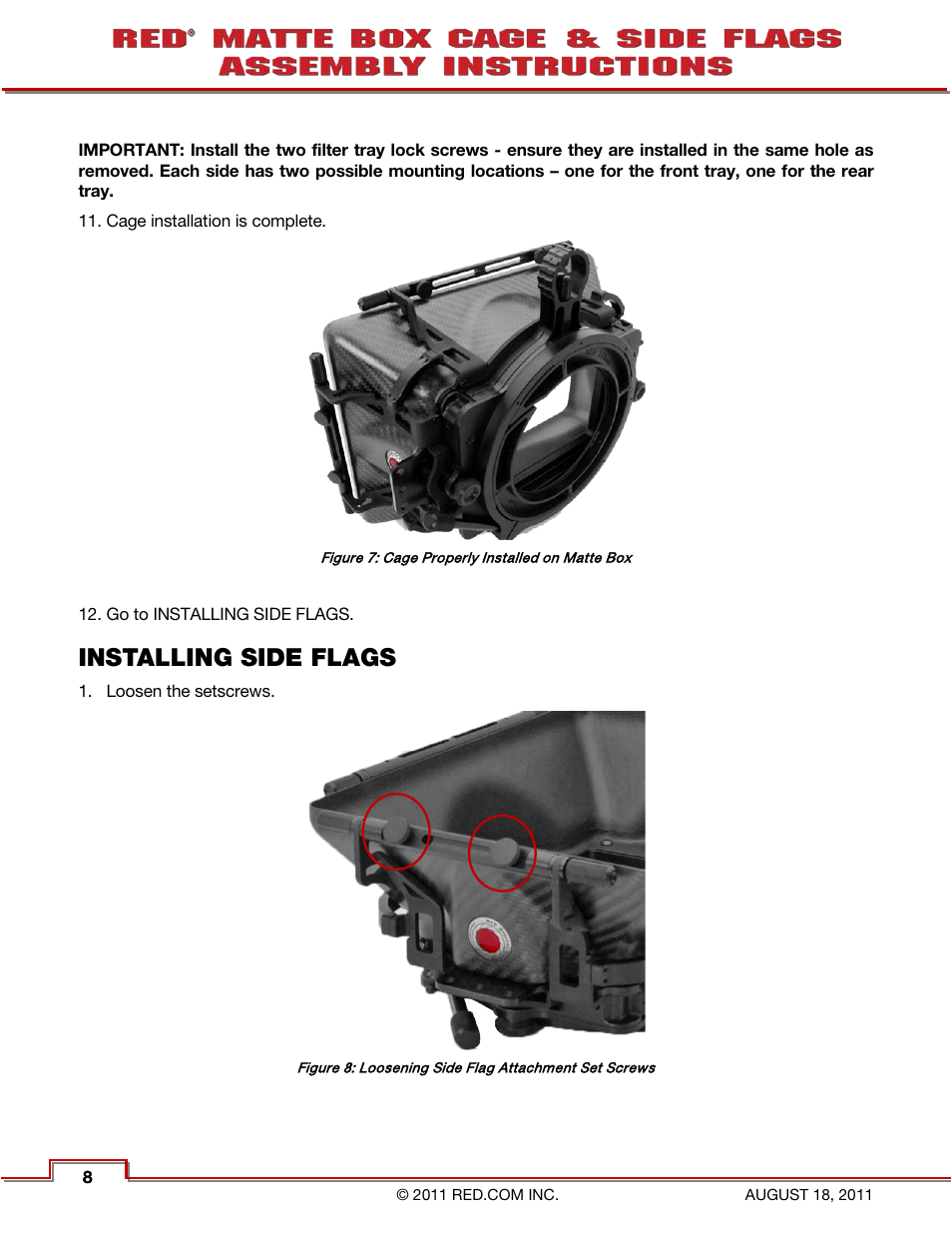 Installing side flags | RED MATTE BOX CAGE & SIDE FLAGS User Manual | Page 9 / 12