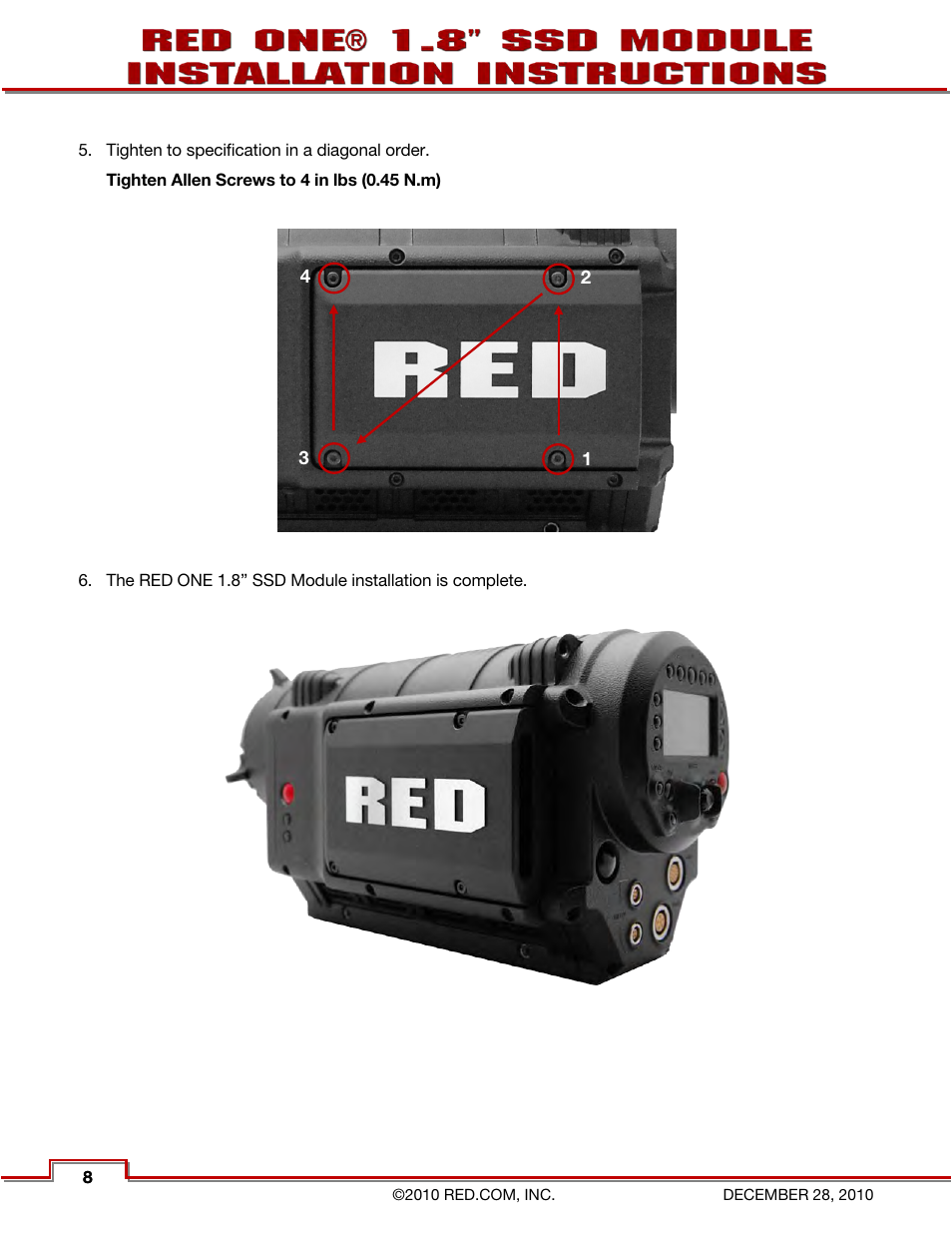 RED ONE 1.8 SSD MODULE User Manual | Page 10 / 12
