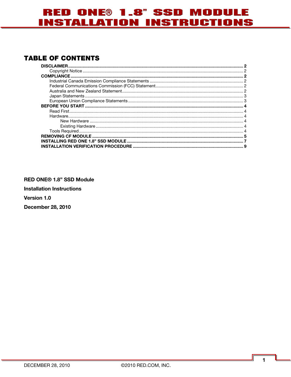 RED ONE 1.8 SSD MODULE User Manual | Page 3 / 12