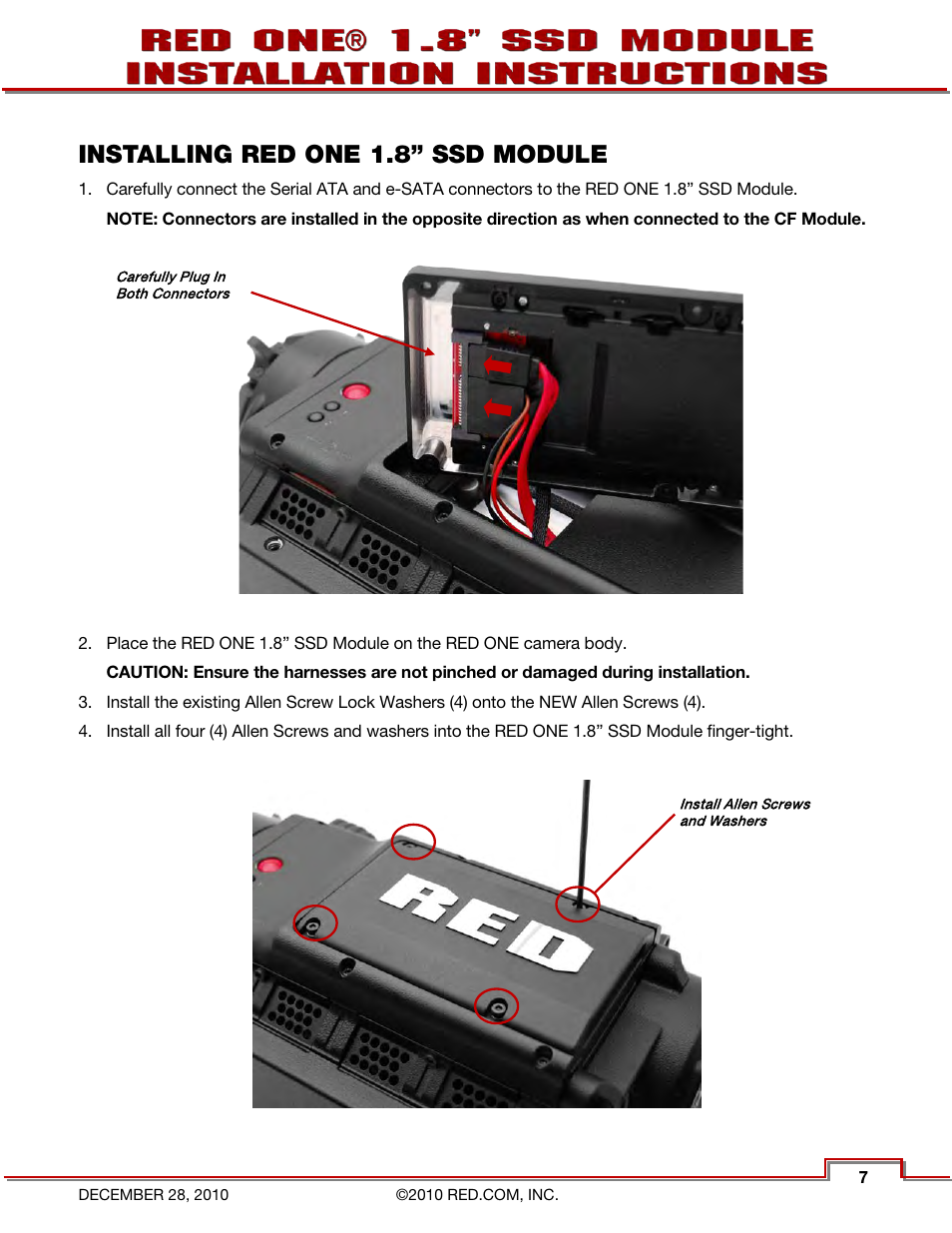 Installing red one 1.8” ssd module | RED ONE 1.8 SSD MODULE User Manual | Page 9 / 12