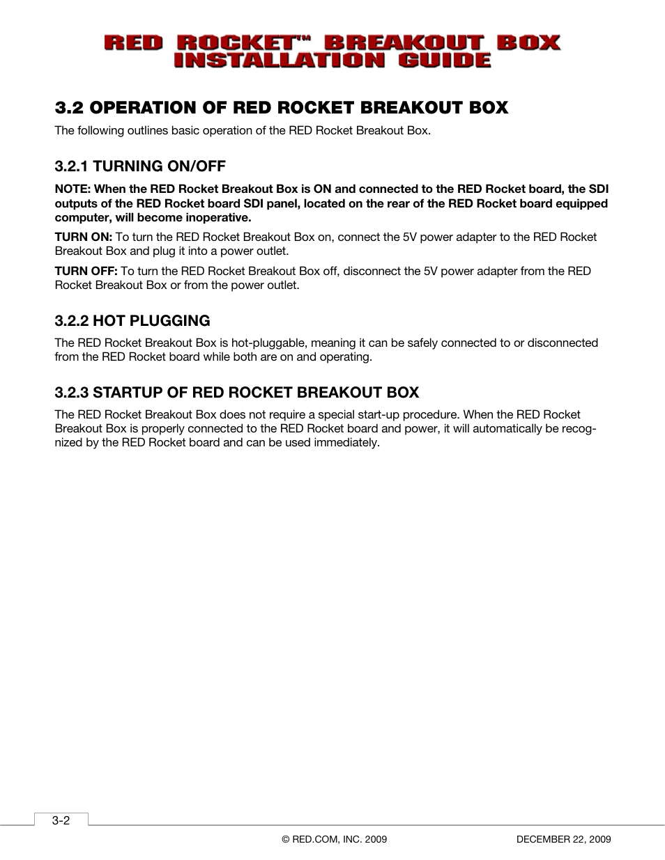 2 operation of red rocket breakout box, 1 turning on/off, 2 hot plugging | 3 startup of red rocket breakout box | RED ROCKET BREAKOUT BOX User Manual | Page 16 / 20